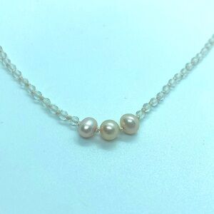 Micro Faceted Rock Crystal Bead & Peach Pearl Neckace